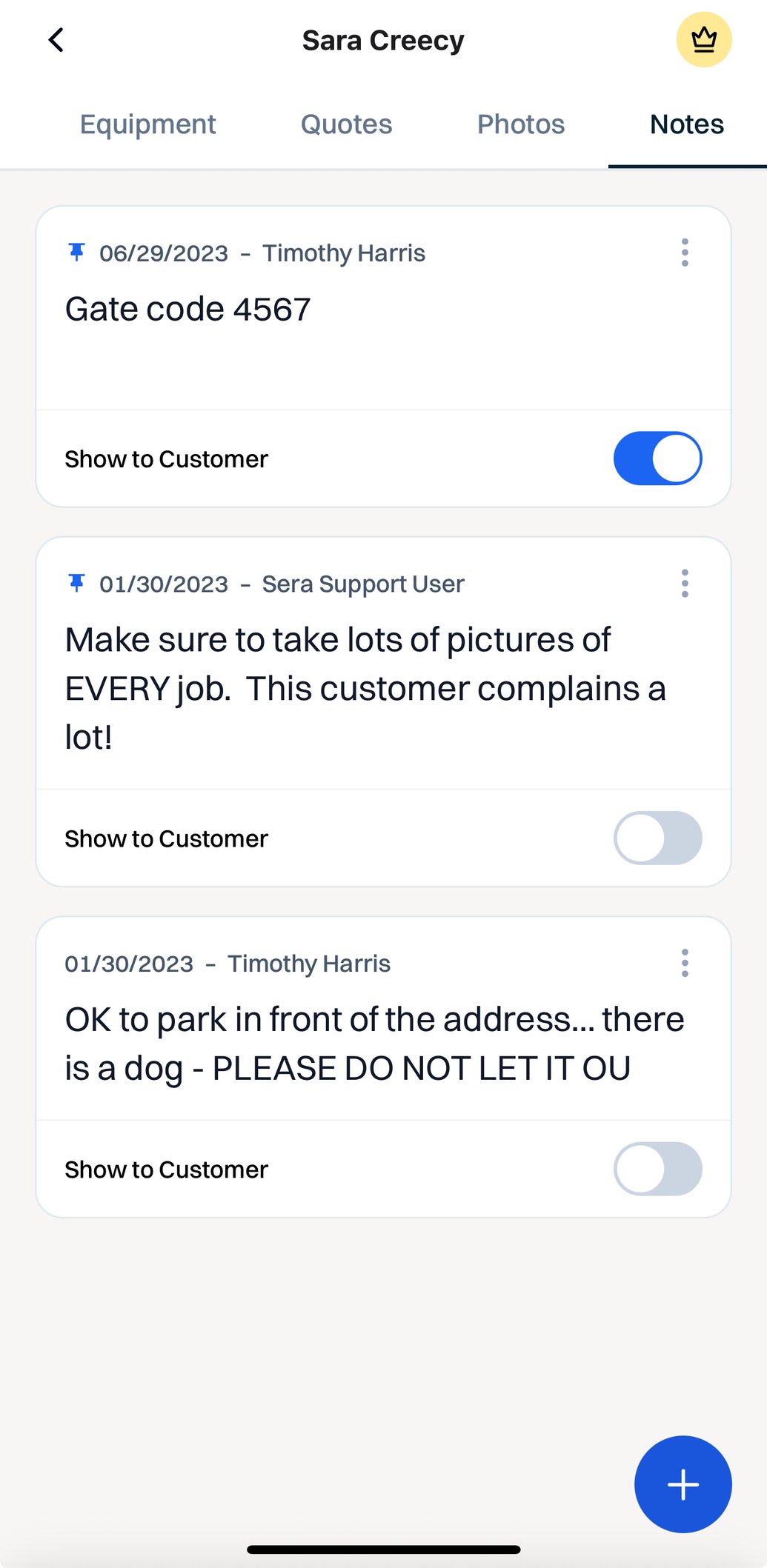 Mobile App: Adding Notes to a Customer Account
