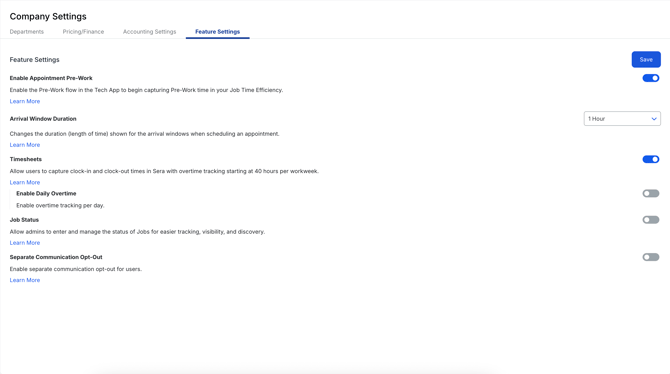 Company Settings > Feature Settings