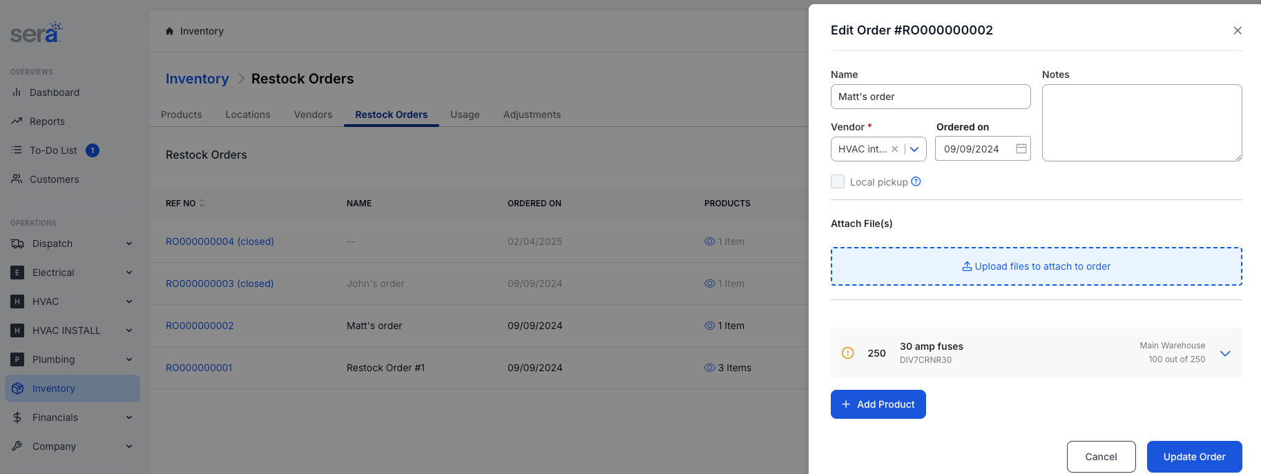 Restocking Order Restock Orders