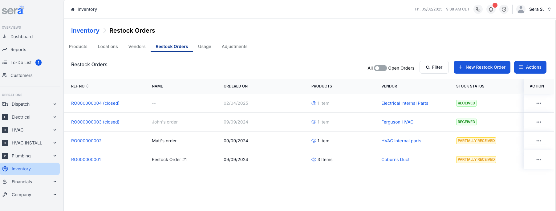 Restocking Order Restock Orders